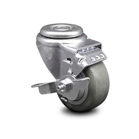 Service Caster 3.5 Inch Gray Polyurethane Wheel Swivel Bolt Hole Caster with Brake SCC SCC-BH20S3514-PPUB-TLB